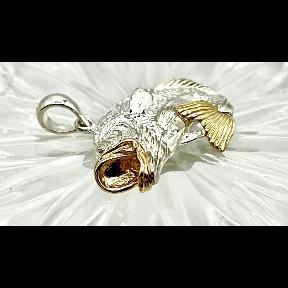 Sterling Silver Polished Jumping Bass with 14k Accents Pendant